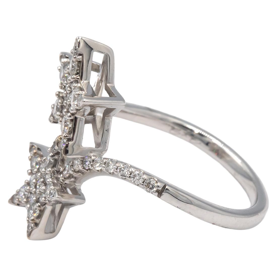10K White Gold Double Star By Pass Pave Diamond Crossover Ring .75cts