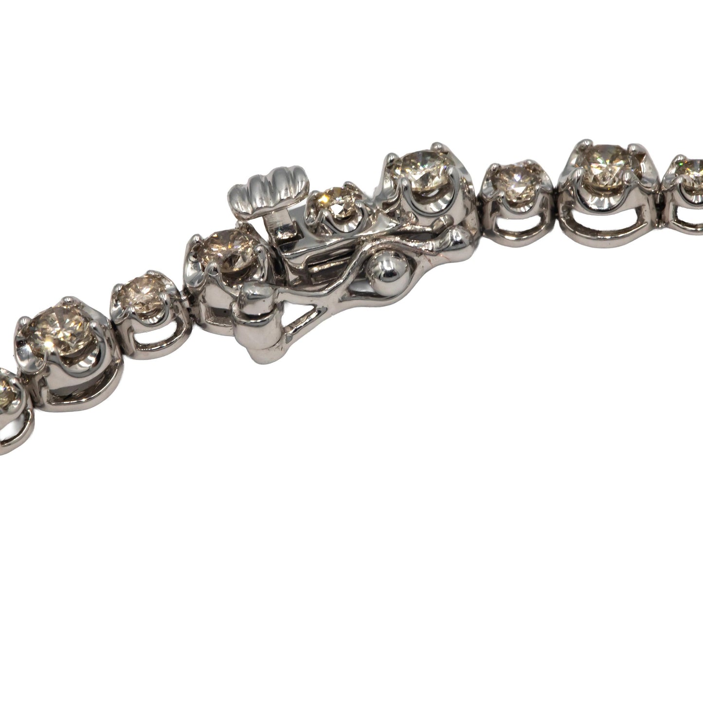 10K White Gold Round Diamond Tennis Bracelet Graduated Buttercup Setting 3.0CT