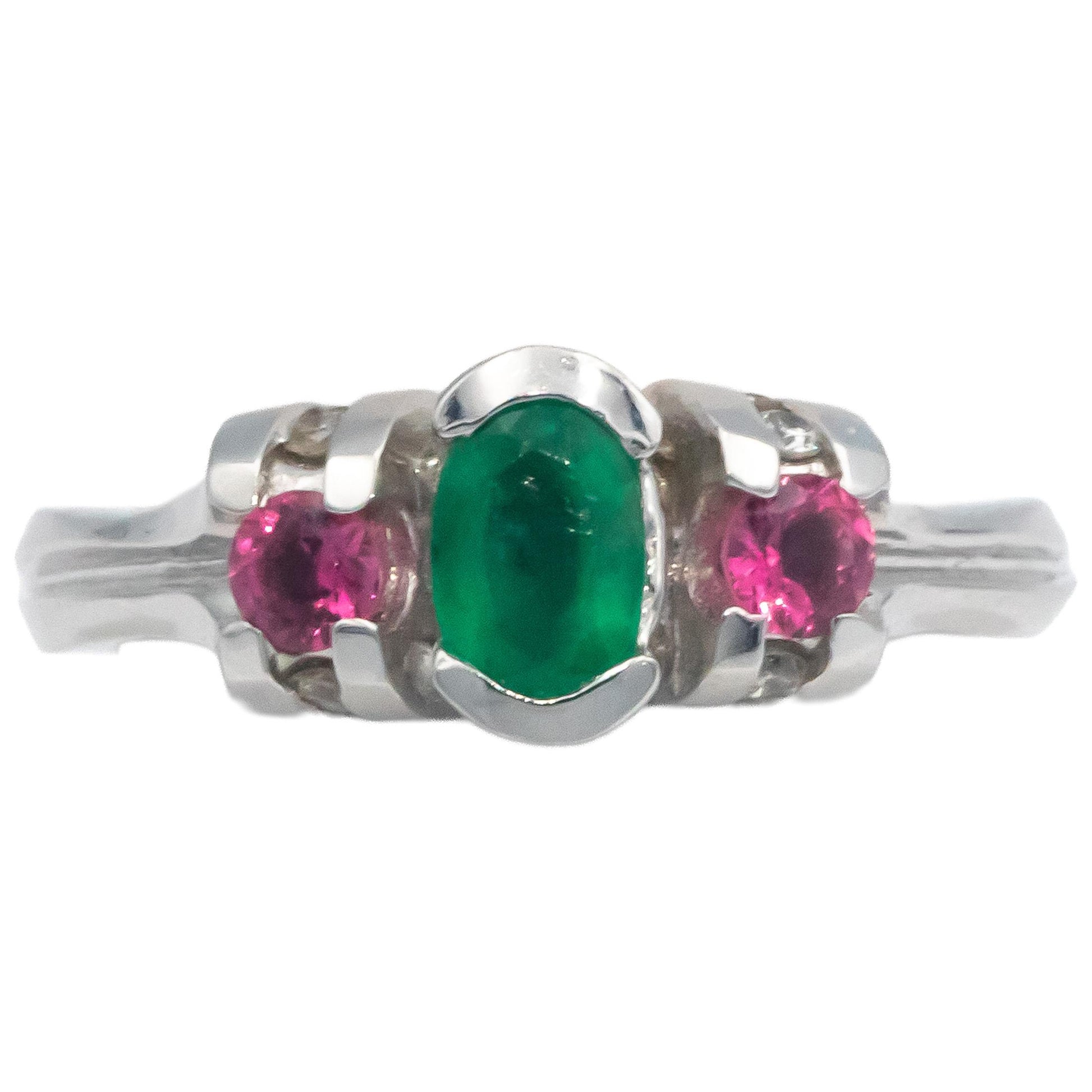 KALATI Designer 18k White Gold Diamond Emerald Tourmaline Ring 0.73CT Size 6