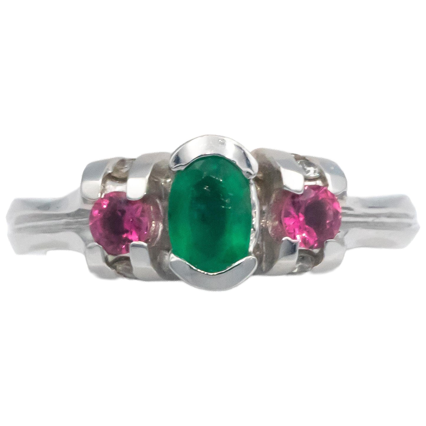 KALATI Designer 18k White Gold 0.73CT Diamond Emerald Tourmaline Ring Size 6