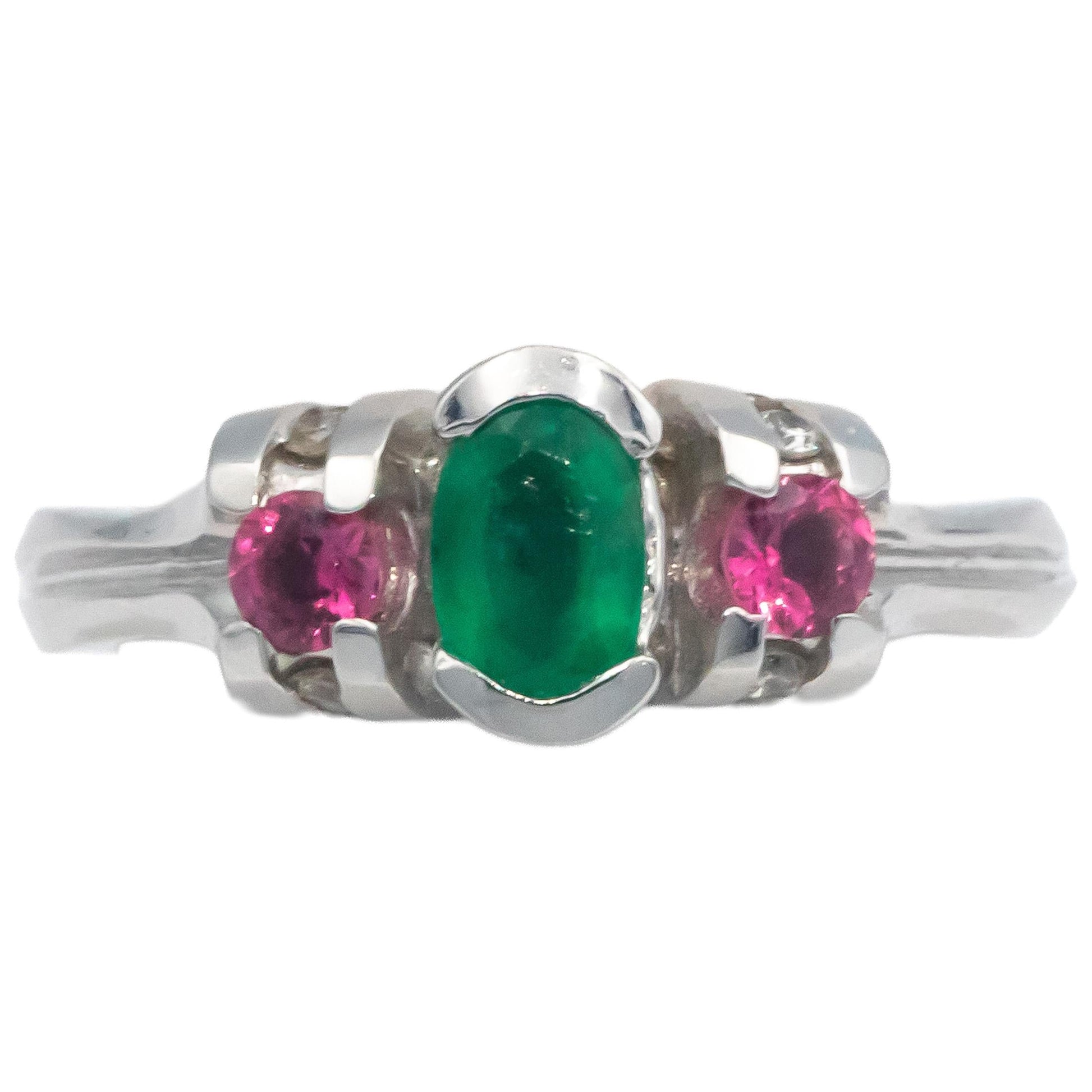 KALATI Designer 18k White Gold 0.73CT Diamond Emerald Tourmaline Ring Size 6