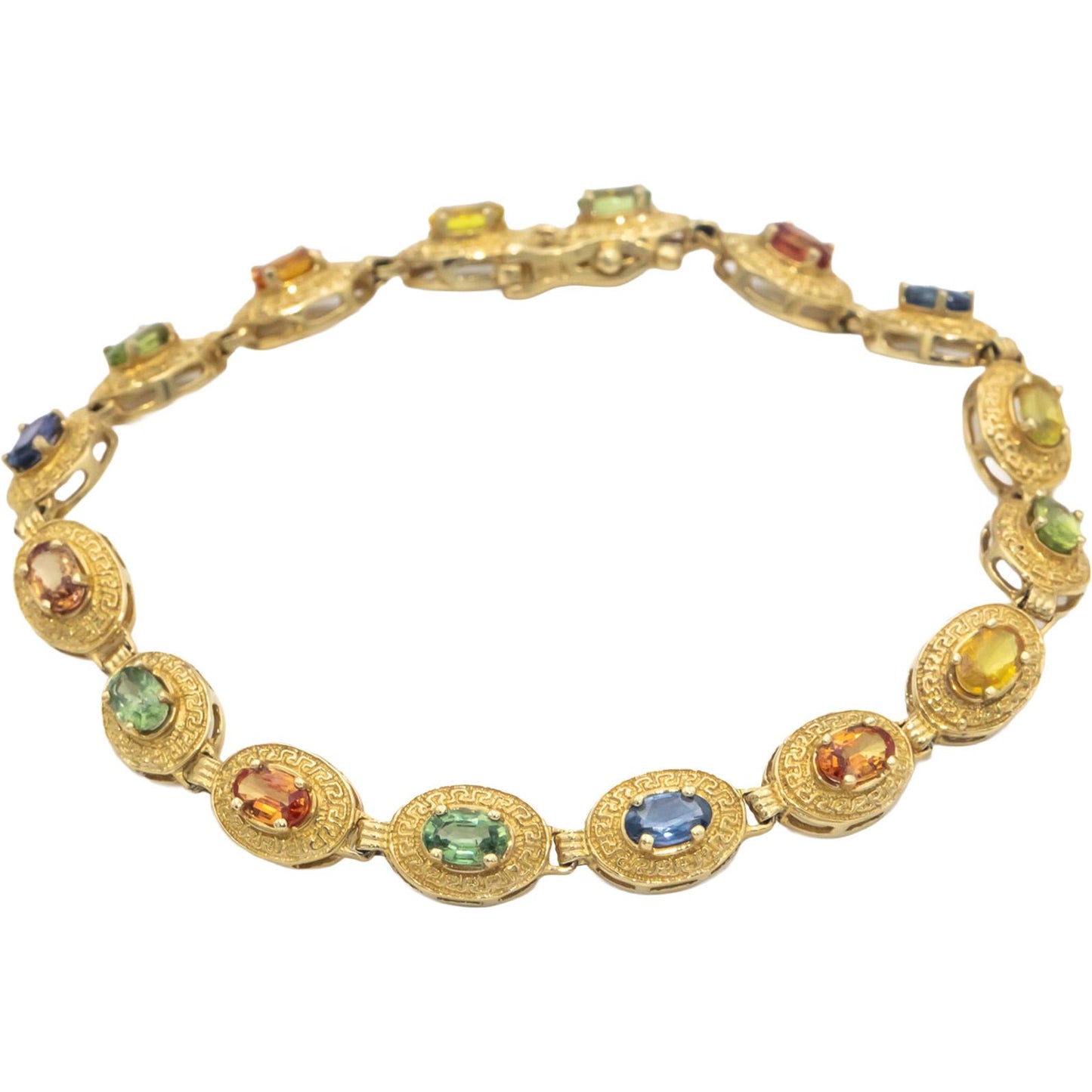 14k Yellow Gold 4.0CT Rainbow Sapphire Fancy Link Bracelet