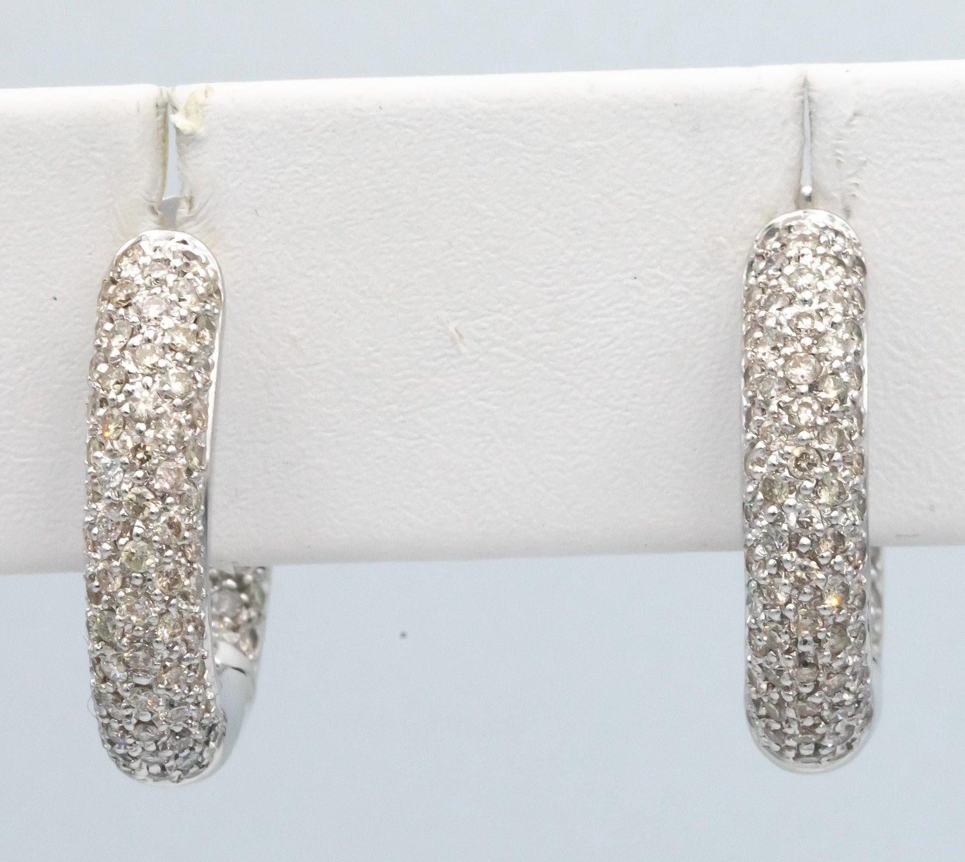 14k White Gold 2.0CT Diamond Pave Hoop Huggie In Out Earrings