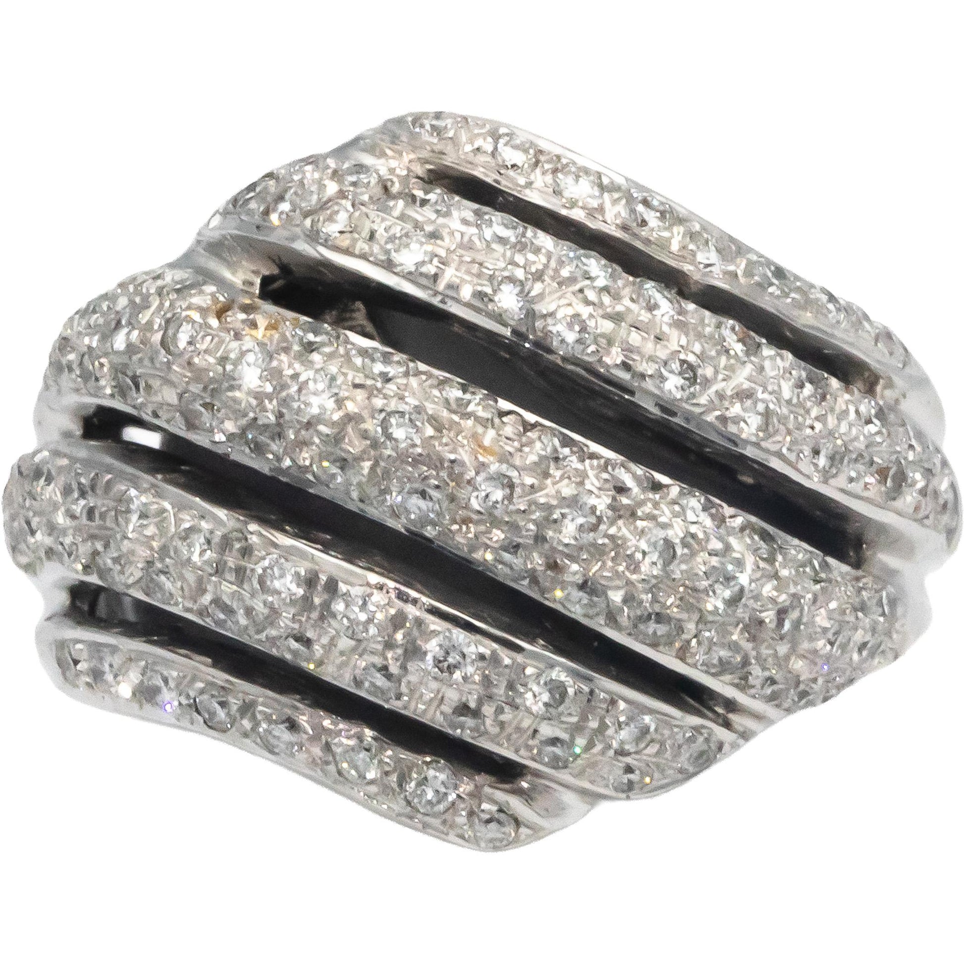 18K White Gold Diamond Dome Ribbon Band Cocktail Ring 1.0cts  Size 6.50