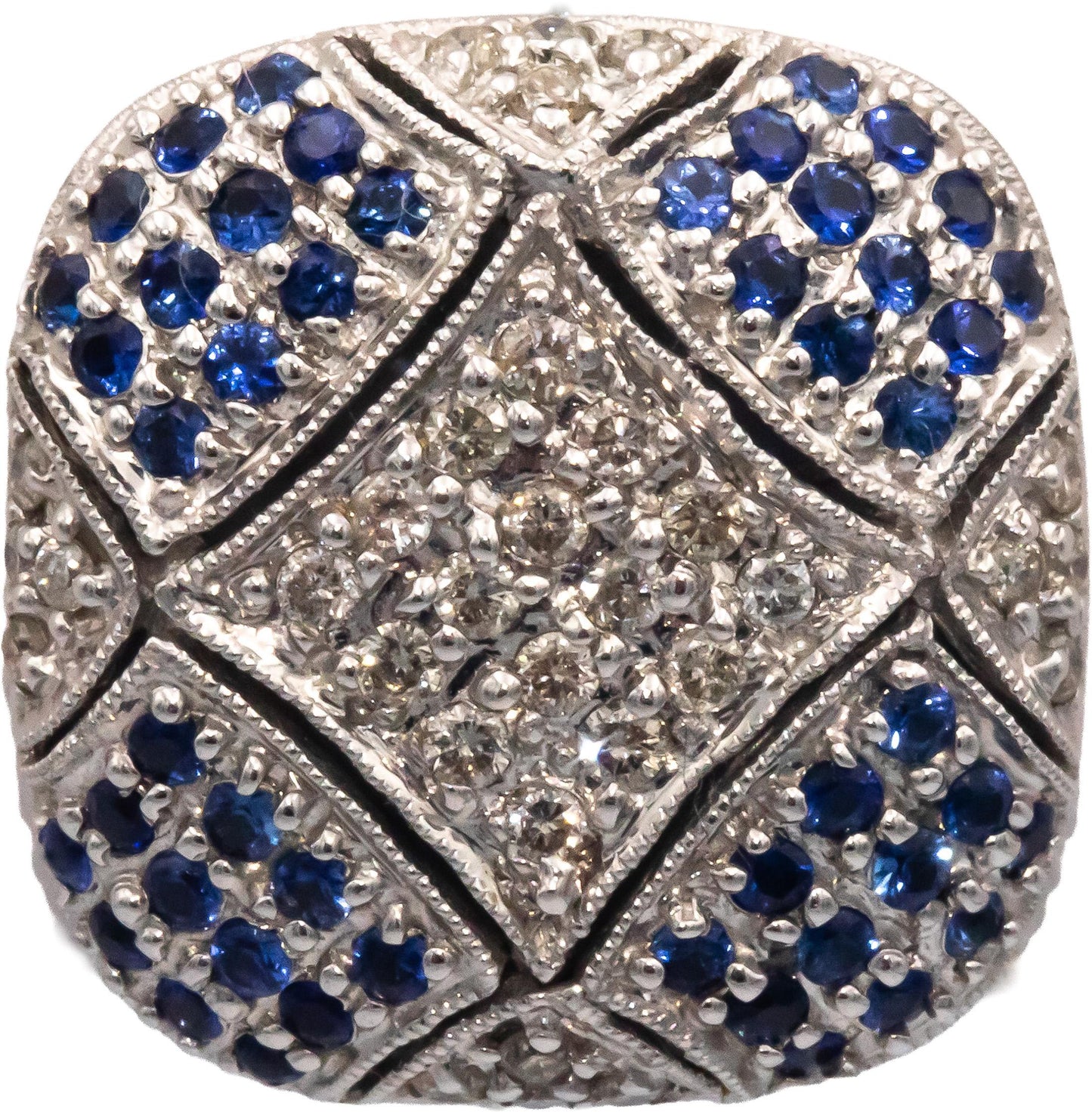 14k White Gold 1.65CT Diamond and Blue Sapphire Cluster Earrings