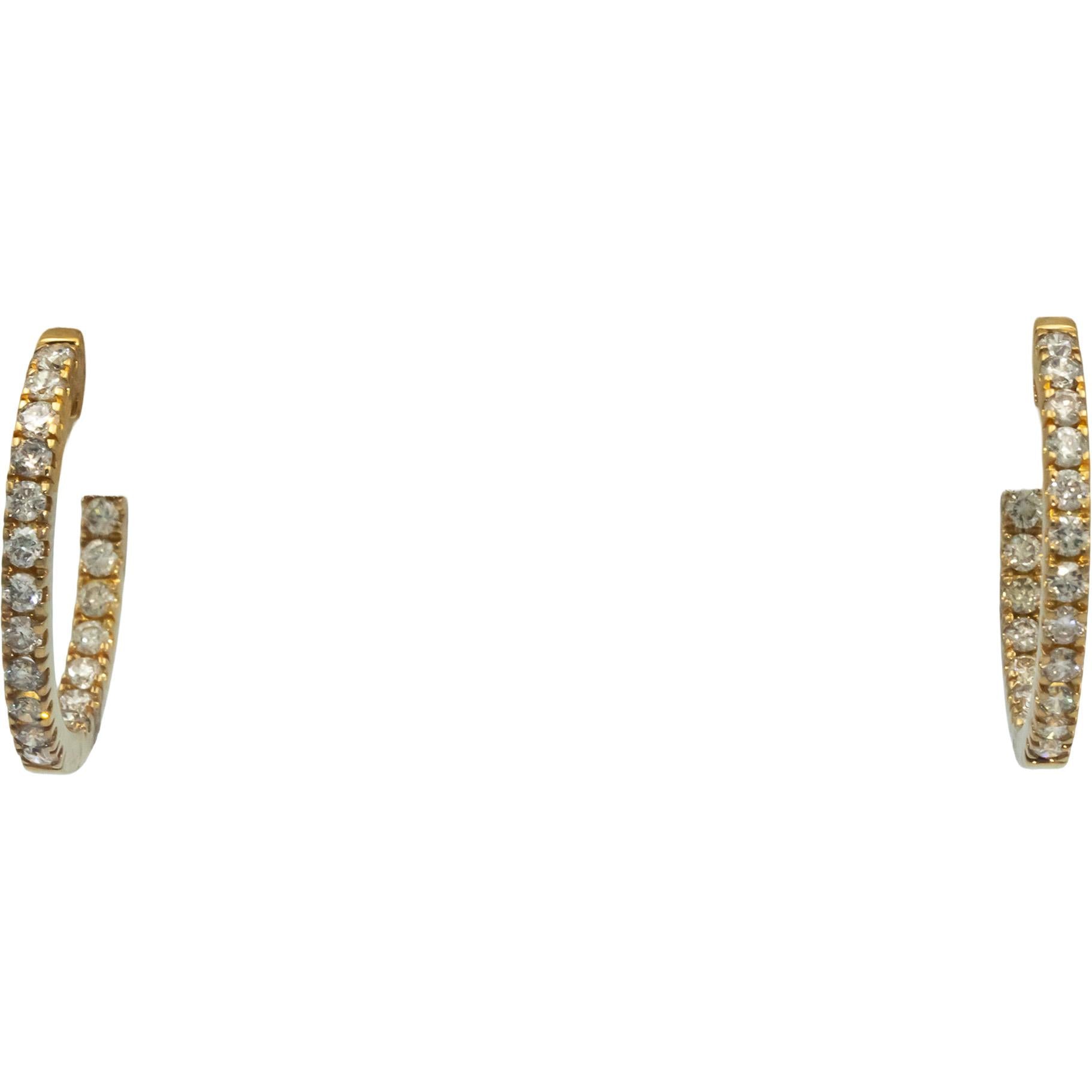 10k Yellow Gold Round Diamond Inside Out Hoop Earrings 1.50CT