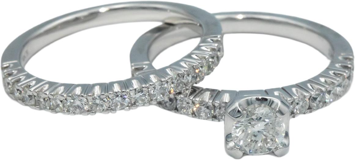 14k White Gold 1.25CT Diamond Bridal Engagement Ring Set w/ 0.45 Center Size 7