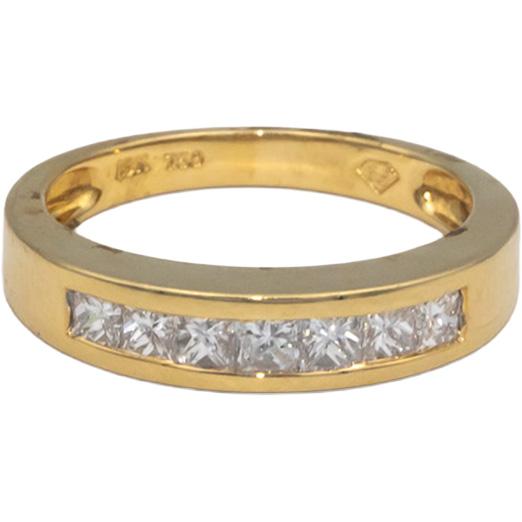 18k Yellow Gold Princess Cut Diamond Band Ring  0.65CT Size 6.75