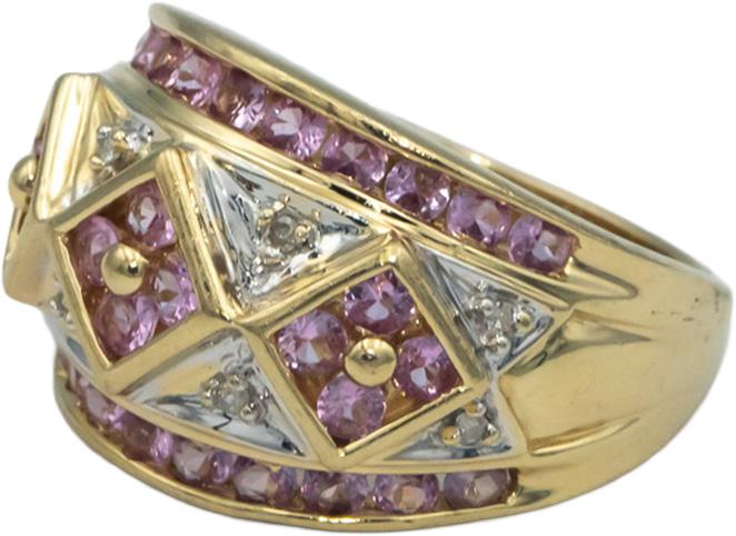 14k Yellow Gold 1.60CT Diamond and Pink Sapphire Wide Band Ring Size 7.25