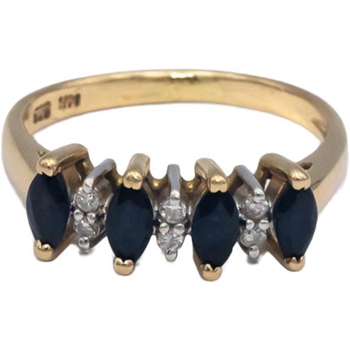 14k Yellow Gold 0.58CT Diamond and Sapphire Band Ring Size 6