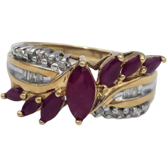 10k Yellow Gold 1.05CT Diamond and Ruby Cocktail Ring Size 7