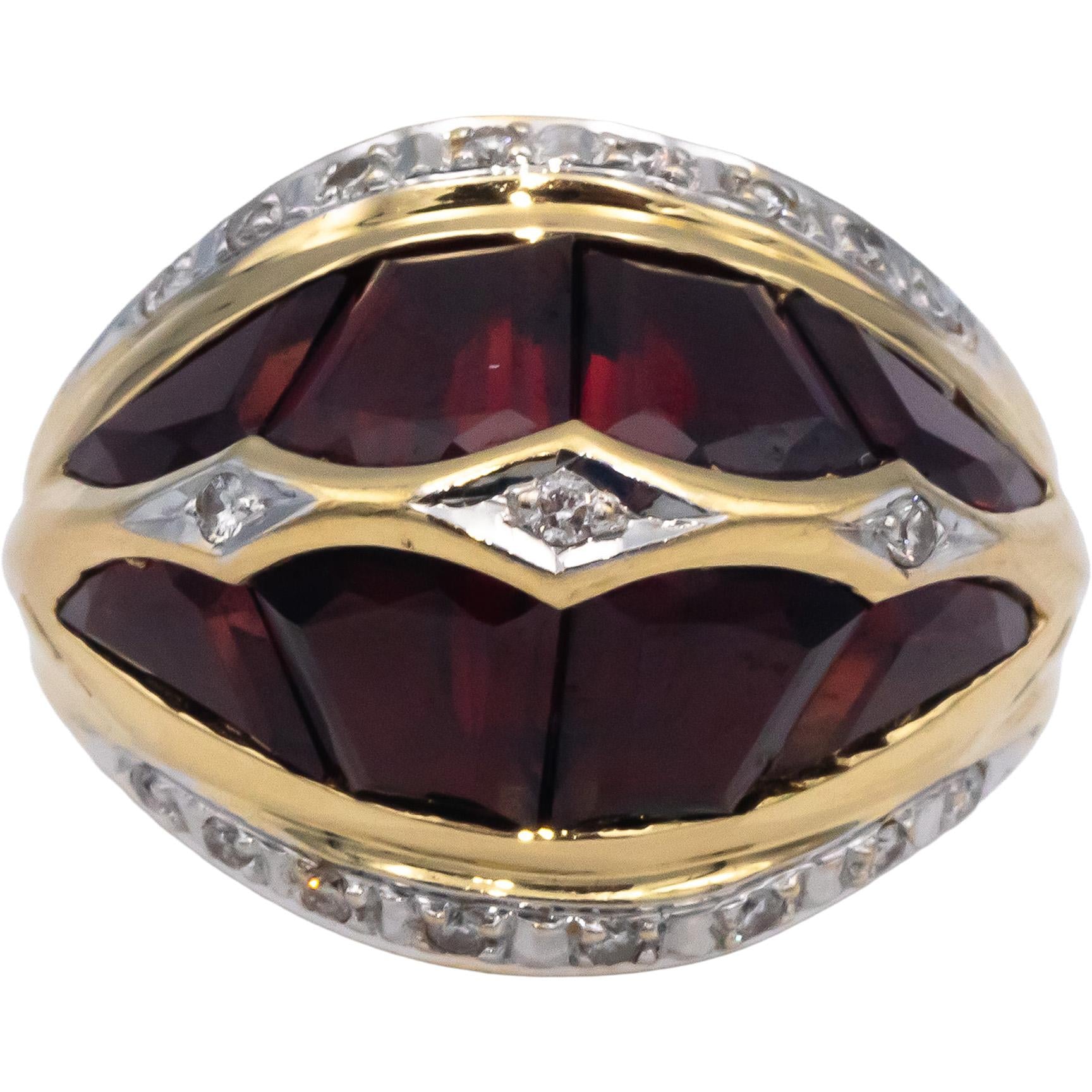 18k Yellow Gold 8.15CT Diamond and Garnet Dome Ring Size 7