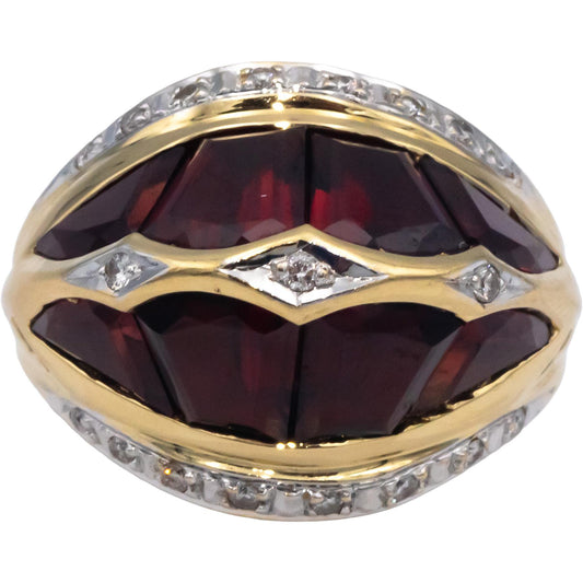 18k Yellow Gold 8.15CT Diamond and Garnet Dome Ring Size 7