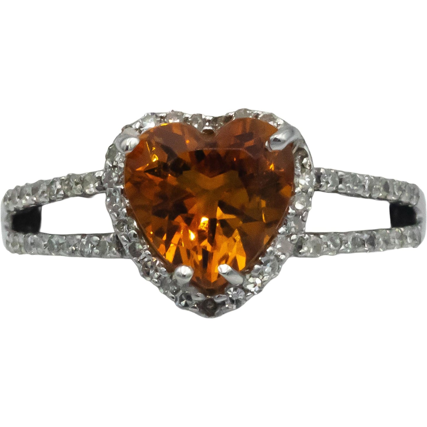14k White Gold 2.29CT Diamond and Citrine Heart Ring Size 6.75