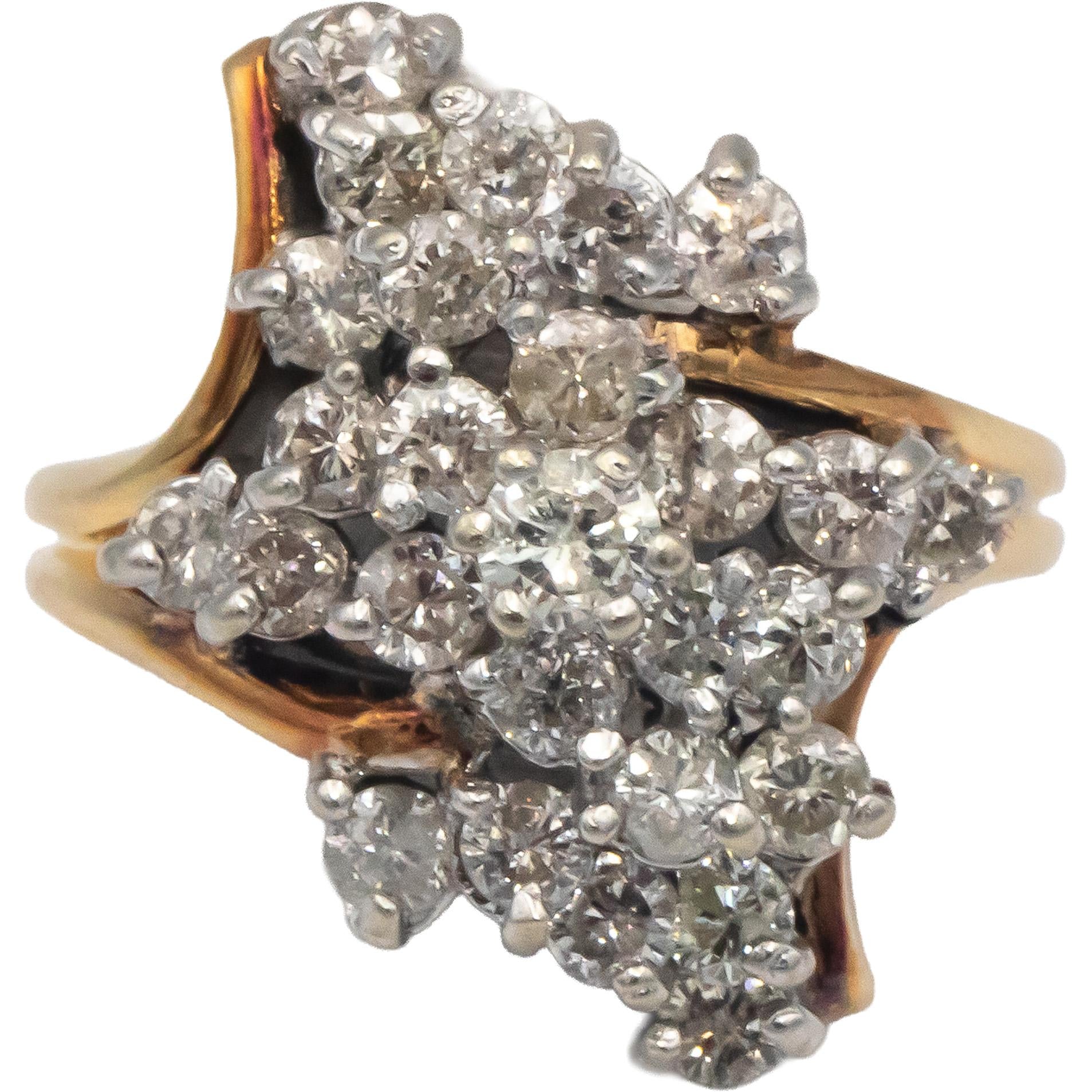 14k Yellow & White Gold 1.50CT Diamond Cluster Cocktail Ring Size 6.5