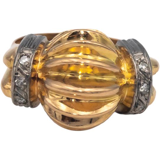 Vintage Retro 18k Gold & Platinum 0.06CT VS Diamond Dome Ribbon Ring Size 5.25