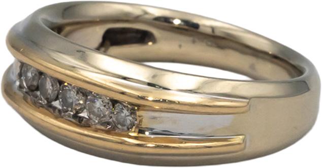 14k White and Yellow Gold Diamond Men's Band Ring 0.25CT Size 8.75