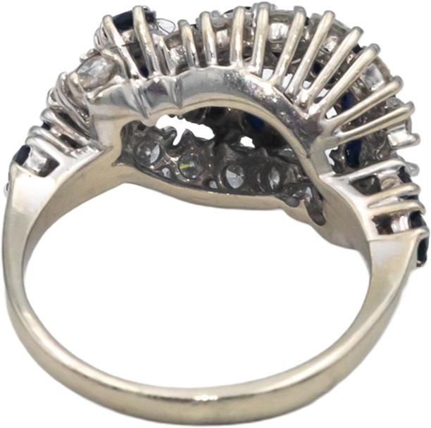 14k White Gold Round Diamond and Sapphire Swirl Ring 3.10CT Size 8