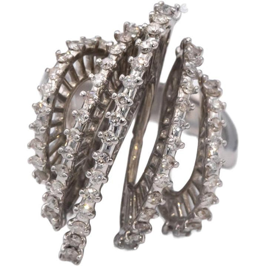 Vintage 14k White Gold 0.95CT Round Cut Diamond Abstract Ring Size 5.5