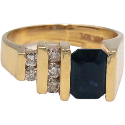 14k Yellow Gold Diamond and Sapphire Cocktail Ring 1.24CT Size 5.75