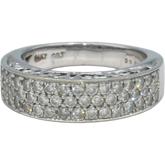 14k White Gold 0.91CT Diamond Pave Wedding Band Ring w/ Filigree Sides Size 7