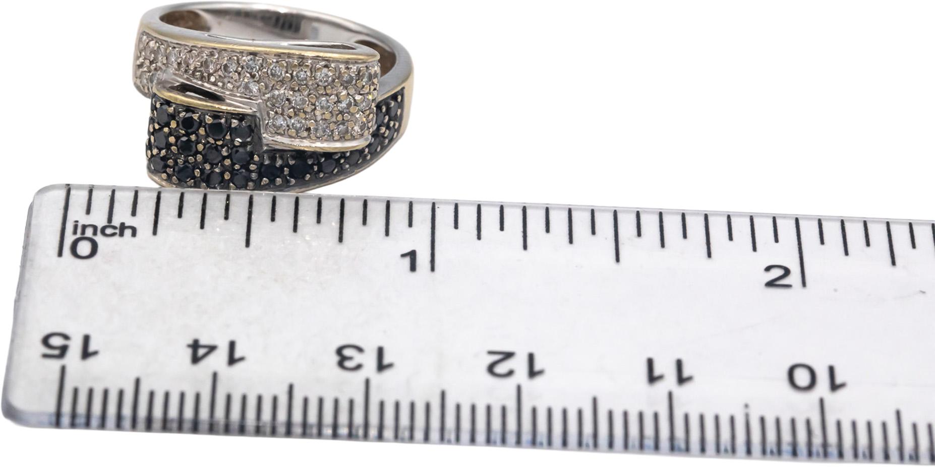 18k White Yellow Gold White and Black Diamond Crossover Ring 0.76CT Size 6.5