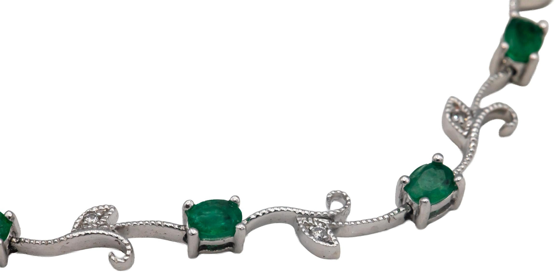 14k White Gold 1.56CT Diamond and Emerald Floral Link Bracelet