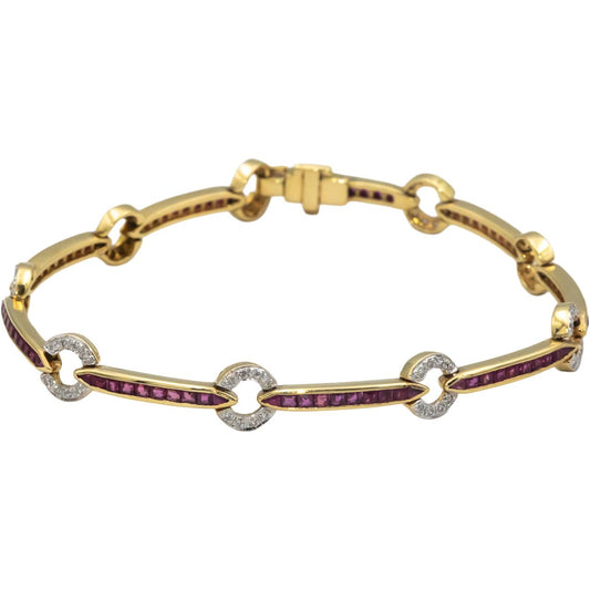 Designer 18k Yellow Gold Diamond and Ruby Link Tennis Bracelet 1.70CT