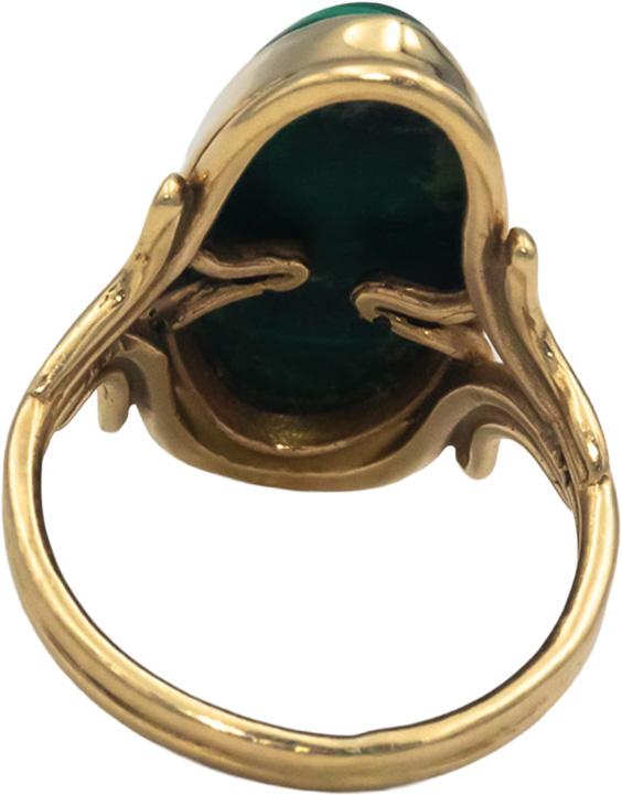 Vintage 14k Yellow Gold 16.8 x 8.0mm Cabochon Malachite Ring Size 5