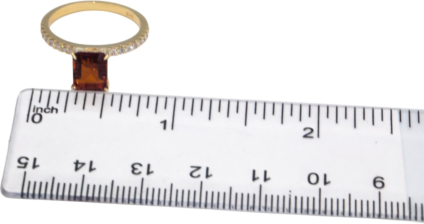 14k Yellow Gold 1.82CT Round Cut Diamond and Emerald Cut Citrine Ring Size 6.5