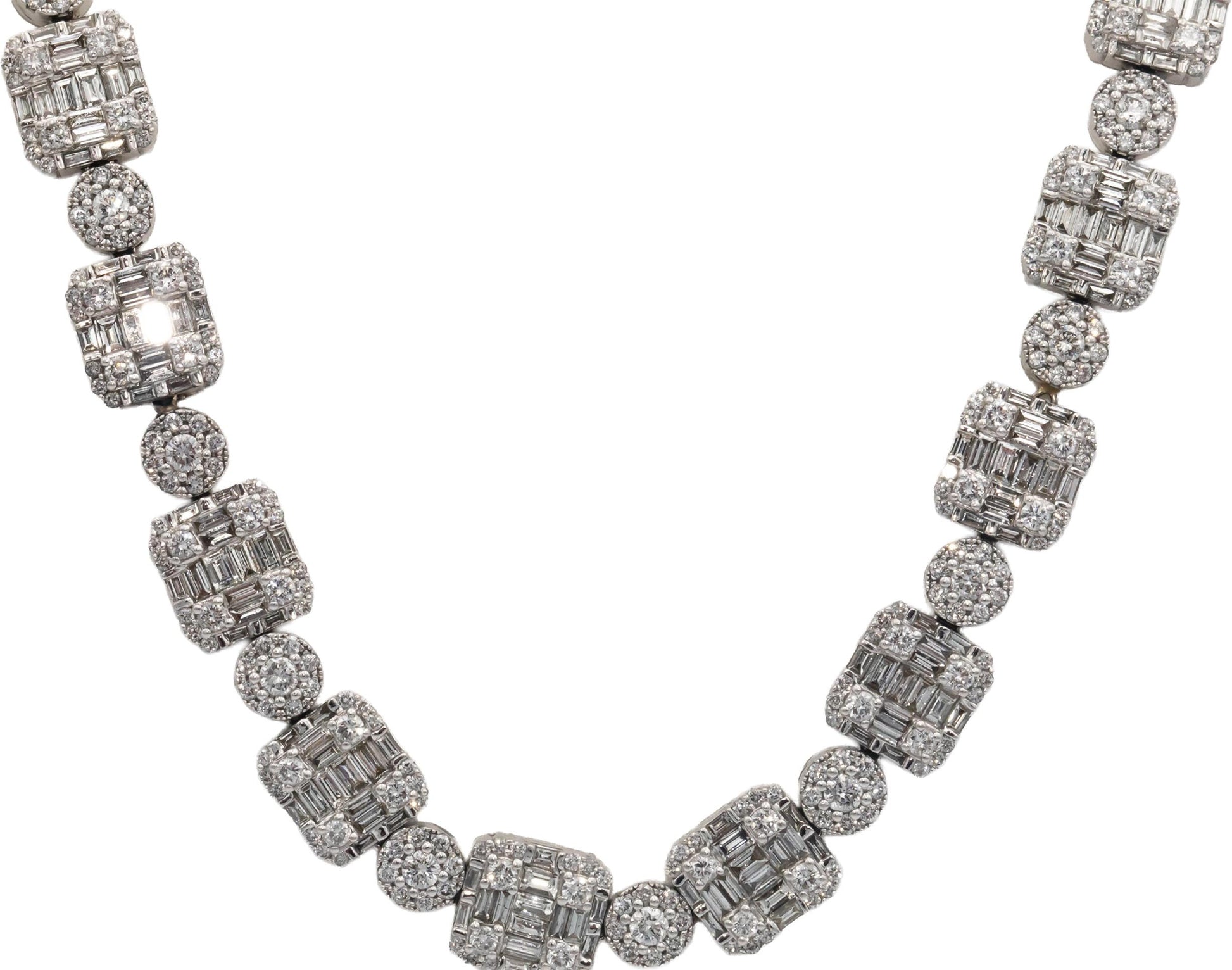 Diamond 14K White Gold VS Round & Baguette Iced Out 22.75" Long Necklace 28.0CT