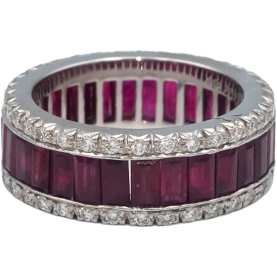 FAVERO 18k White Gold Diamond & Ruby Eternity Band Ring 6.08CT Size 5.25