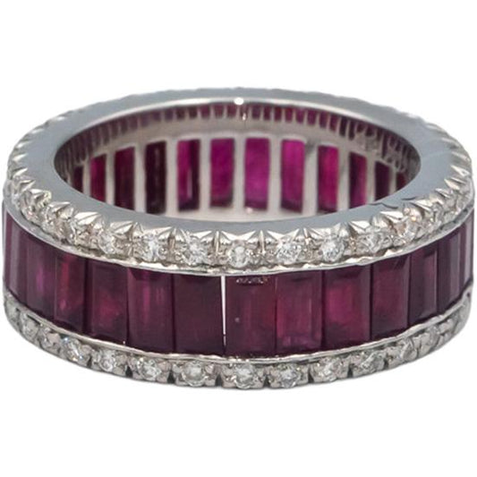 FAVERO 18k White Gold Diamond & Ruby Eternity Band Ring 6.08CT Size 5.25