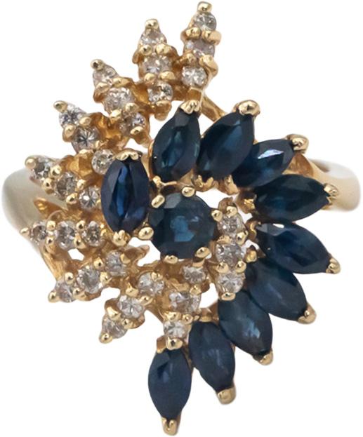 14k Yellow Gold 1.75CT Diamond and Sapphire Swirl Cocktail Ring Size 6