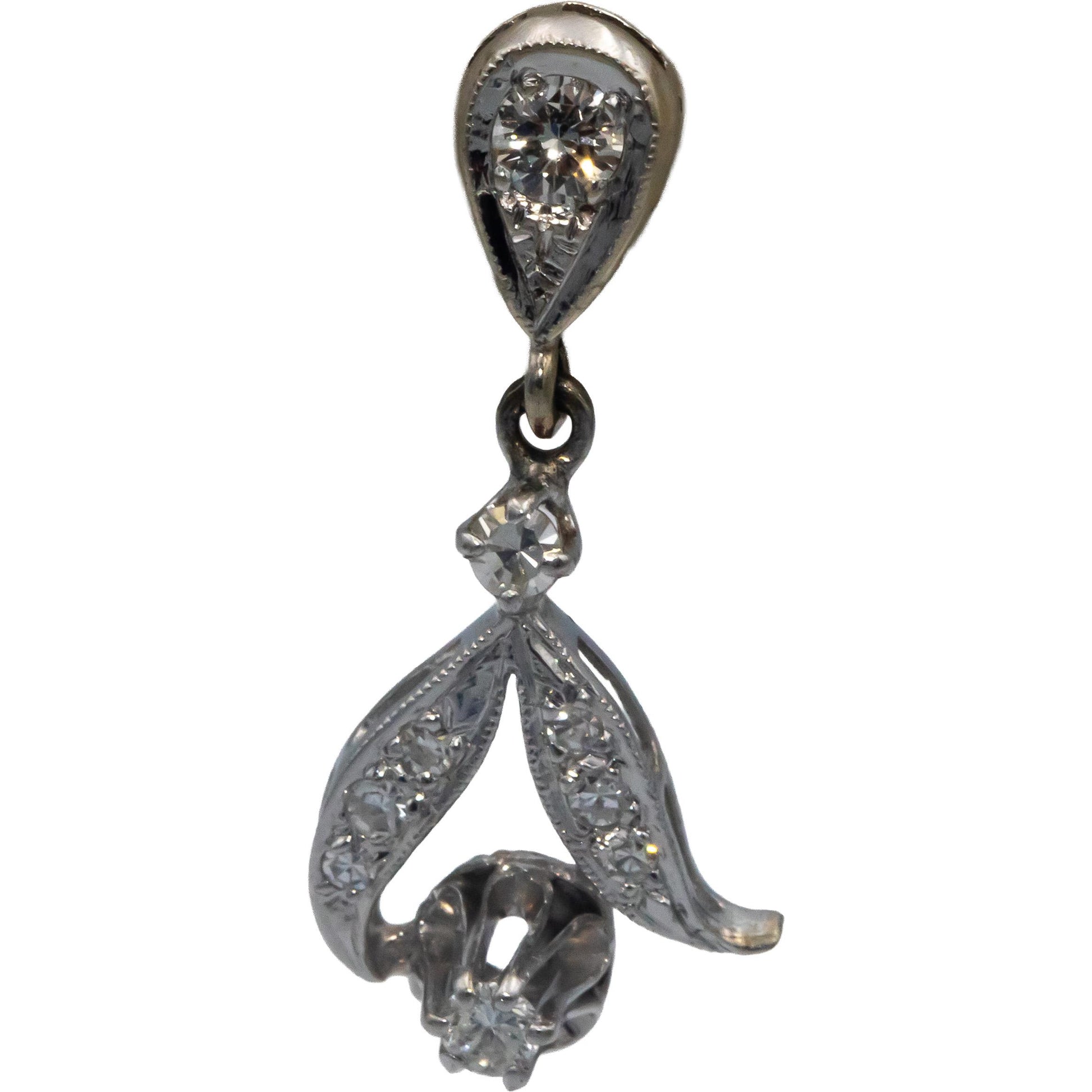 Vintage Antique 14k White Gold 0.45CT VS Round Cut Diamond Dangle Earrings