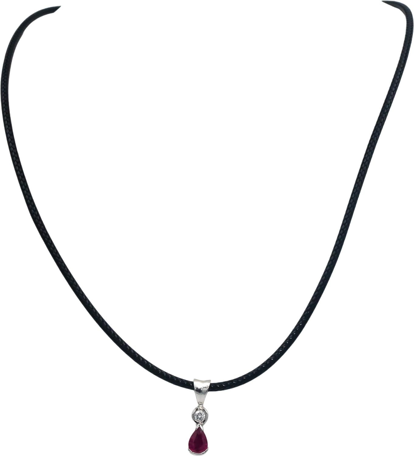 14k White Gold Jewelry 0.80CT Diamond and Ruby Pendant Necklace