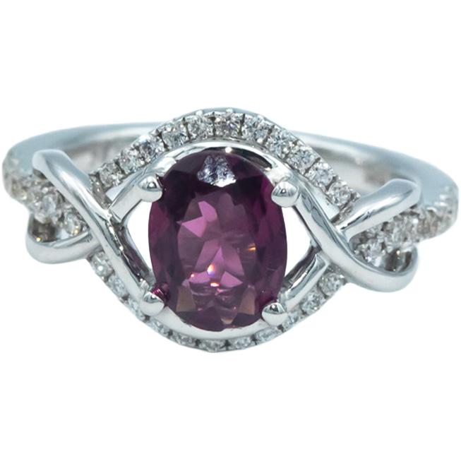 14k White Gold 1.51CT Round Diamond and Oval Tourmaline Ring Size 6