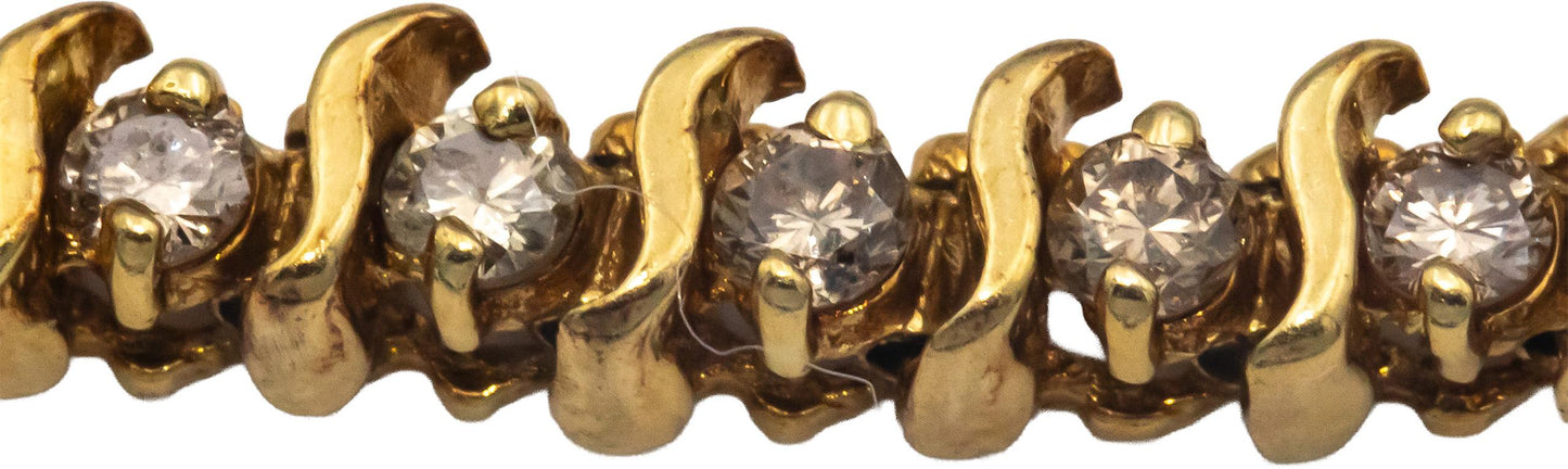 14k Yellow Gold Round Diamond "S" Link Tennis Bracelet 1.50CT