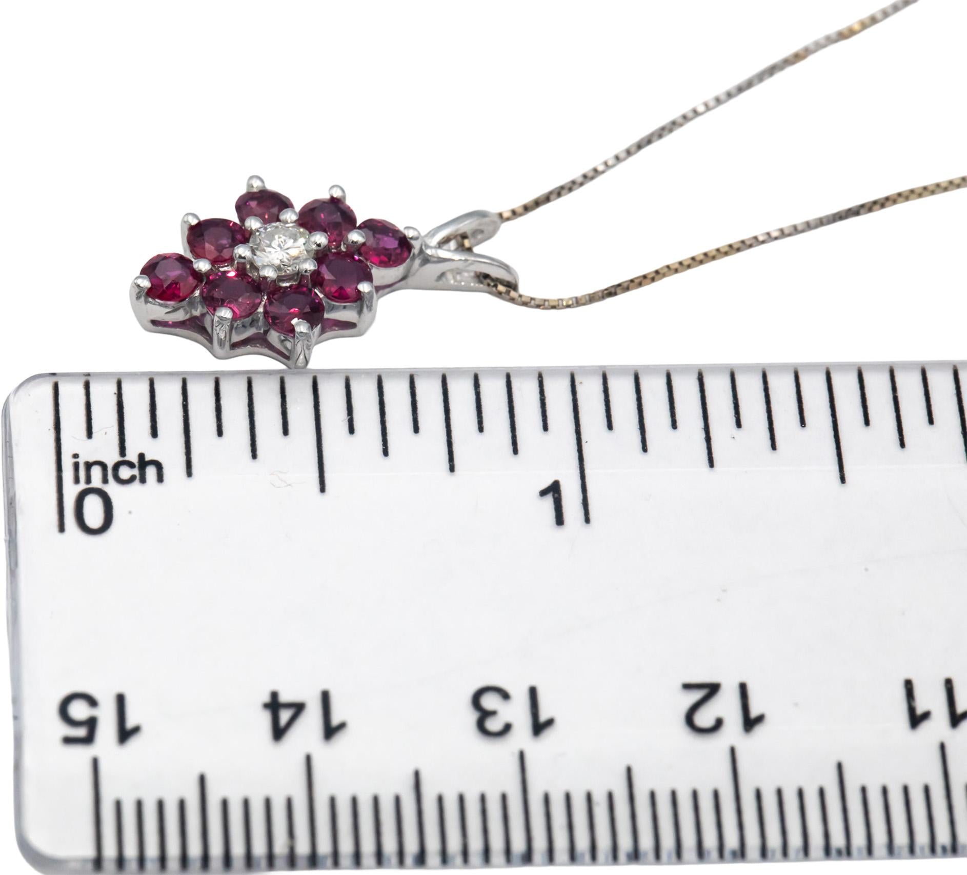 14k White Gold Jewelry 0.90CT Diamond and Ruby Pendant Necklace