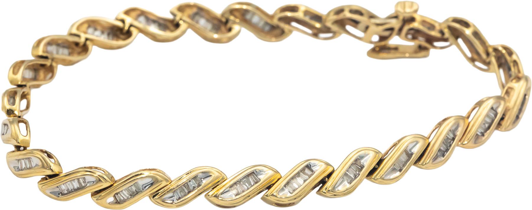 14k Yellow Gold 1.0CT Baguette Cut Diamond Fancy Link Bracelet