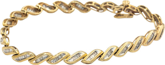 14k Yellow Gold 1.0CT Baguette Cut Diamond Fancy Link Bracelet