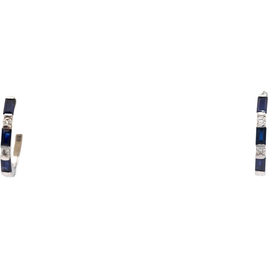 14k White Gold Jewelry 0.61CT Diamond and Sapphire Huggie Earrings