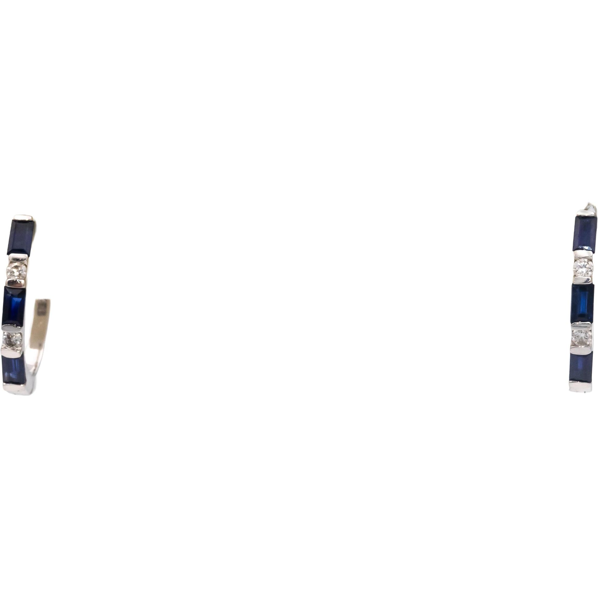 14k White Gold Diamond and Sapphire Huggie Earrings 0.61CT