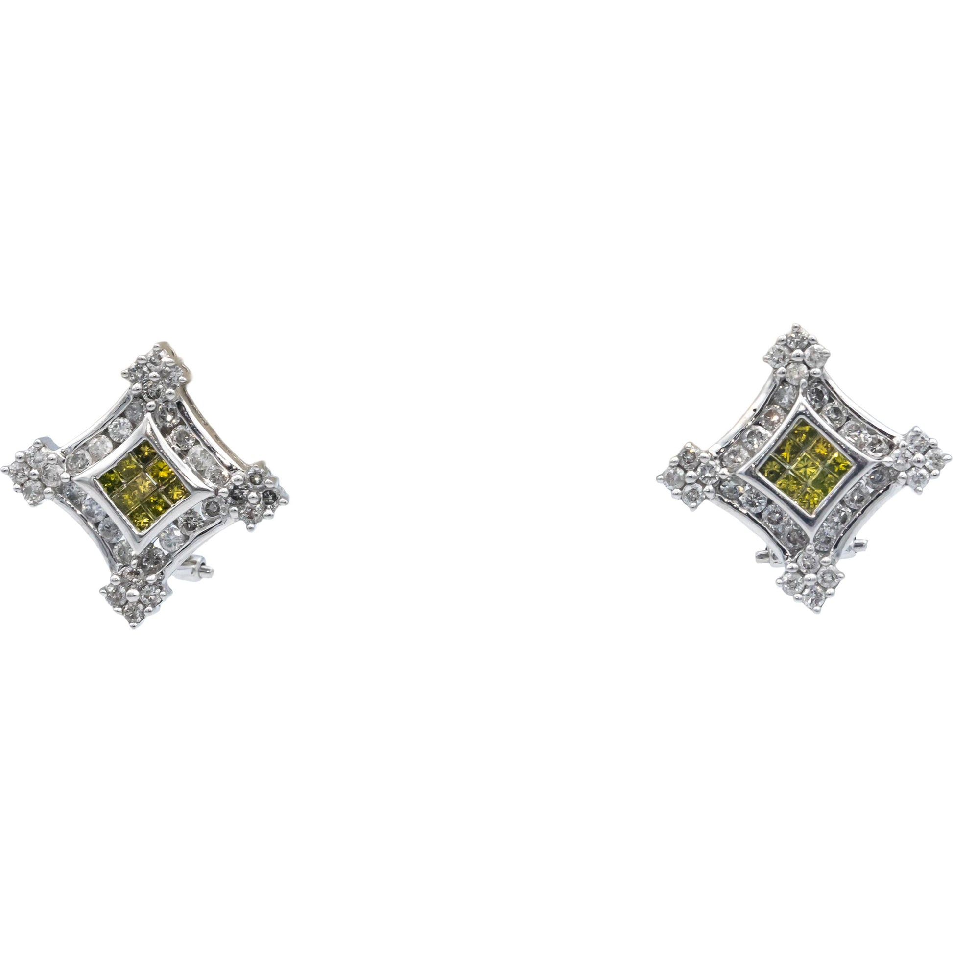 14k White Gold Jewelry 2.0CT White and Yellow Diamond Earrings