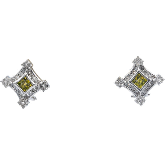 14k White Gold Jewelry 2.0CT White and Yellow Diamond Earrings
