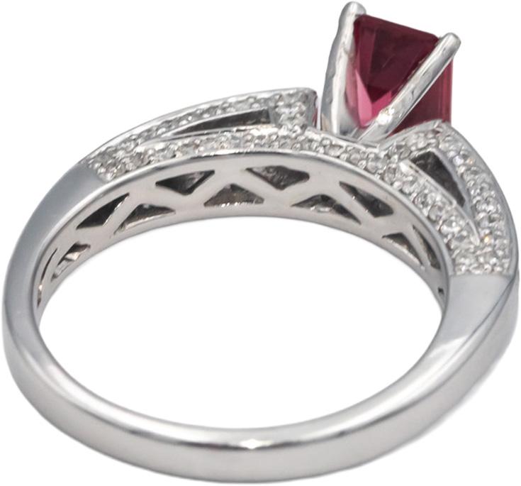 14k White Gold 1.51CT Diamond & Pink Tourmaline Ring Size 7