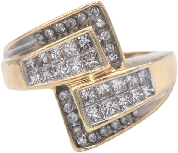 14k Yellow Gold VS Princess and Round Diamond Bypass Ring 1.0CT Size 8