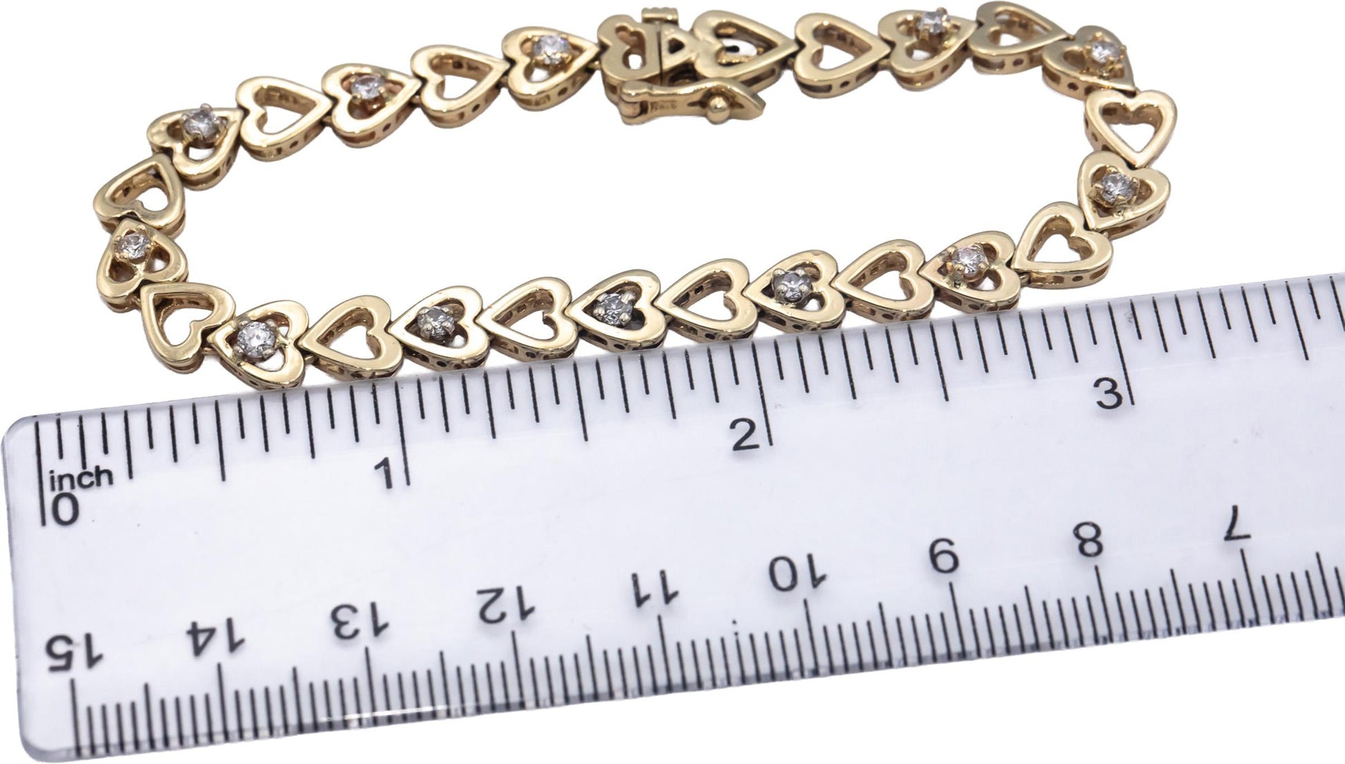 14k Yellow Gold 0.60CT Round Cut Diamond Heart Link Tennis Bracelet