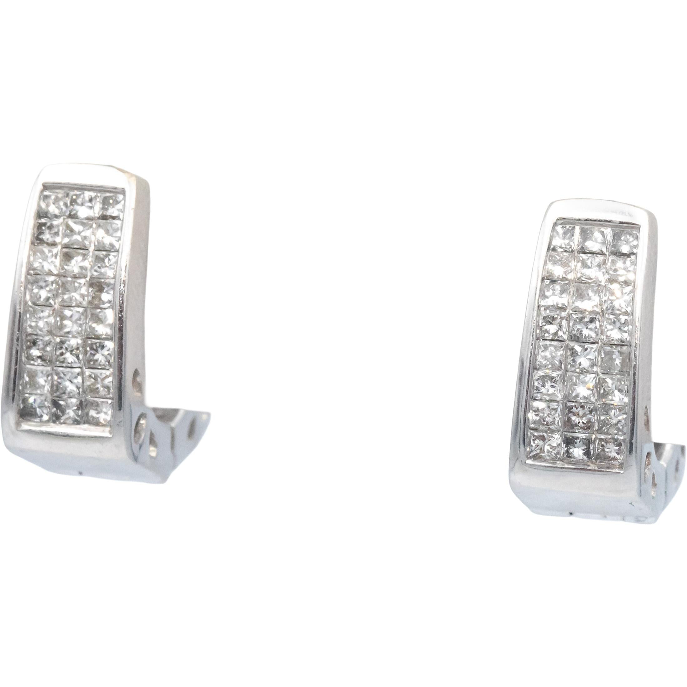 14k White Gold Jewelry Princess Cut Diamond Hoop Huggie Earrings 1.0CT