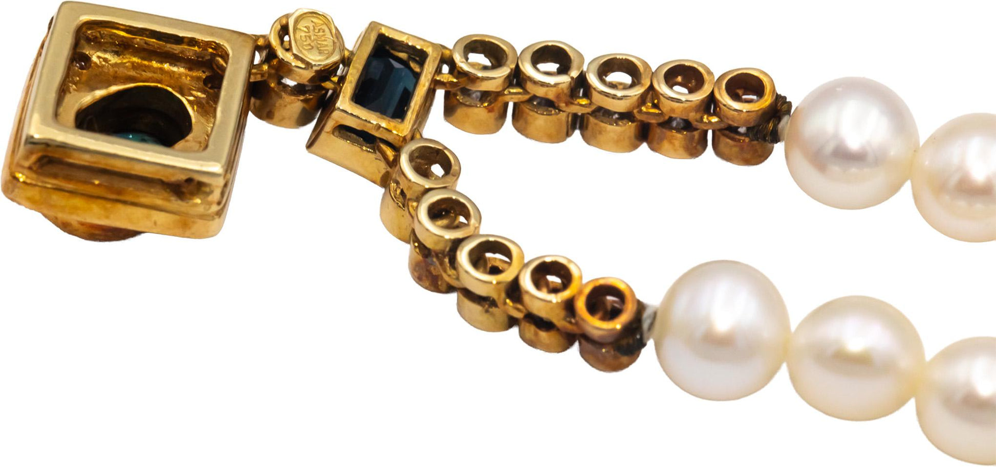 18k Yellow Gold Diamond Sapphire and 6.0mm Pearl Strand Necklace 1.75CT